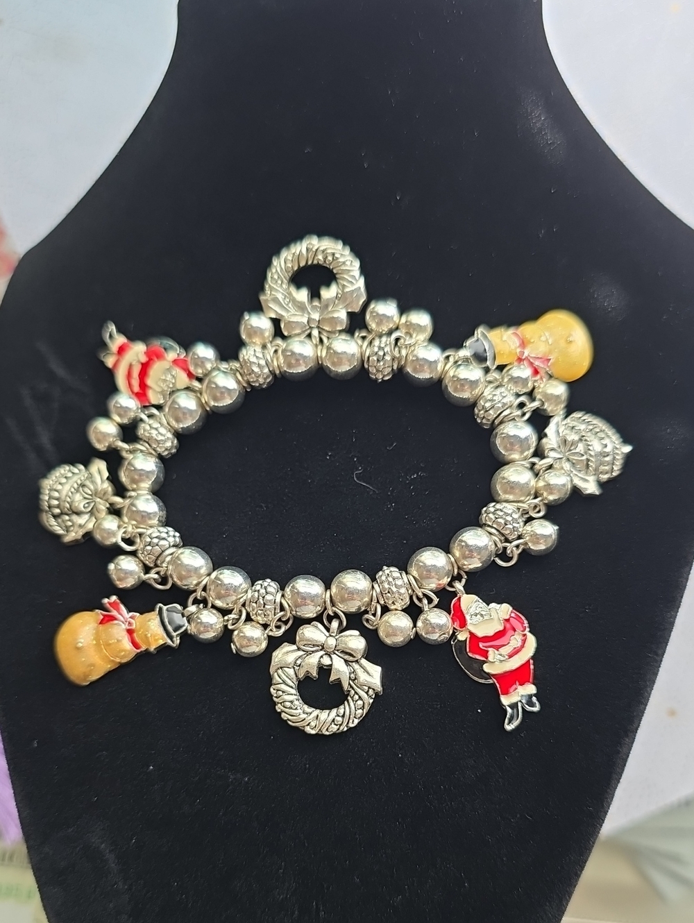 Silver Holiday Charm Bracelet with Red & Gold Accents